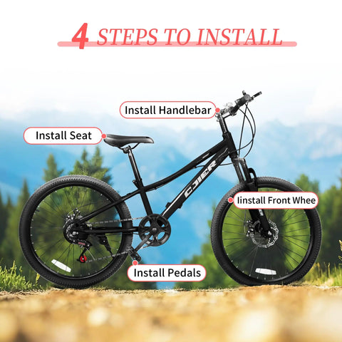 Kids Mountain Bike 20 To 24 Inch With Front Suspension 7 Speeds Dual Disc Brakes Anti Slip Butyl Tires Easy Assembly Instructions