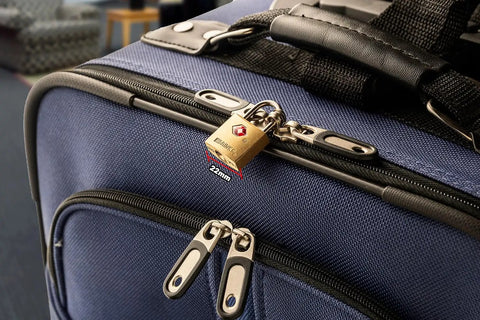 TSA Approved Luggage Padlocks 22mm Solid Brass Locks With Chrome Plated Hardened Steel Shackle on blue suitcase