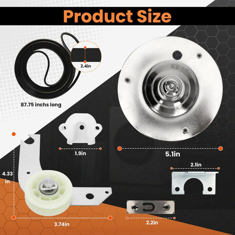 Easy DIY Dryer Drum Rear Bearing Kit And Drive Belt With Idler Arm Replacement For Frigidaire And Kenmore Dryers product sizes