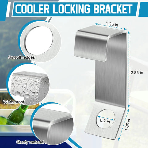 Two Pack Cooler Lock Bracket With Security Cable Lock For Tie Down Kit, 4.92 Ft Ice Chest Padlock, Fits Mid To Large Size Coolers On Trailers Deck Boats, Silver Titanium Coating