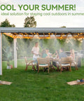 Outdoor patio with 120Ft Outdoor Misting System With 28 Brass Nozzles And 2 Water Filters DIY Misting Kit for summer cooling