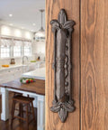 Heavy Duty 8.9 Inch Barn Door Handles 2 Pack In Rust Color Cast Iron Rustic Vintage Look For Gate Fence Outdoor Garage Closet Drawer Cabinet Pulls With Durable Mounting Holes Built To Last And Easy Install installed on wooden door