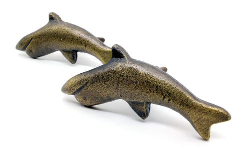 Ocean Theme Cast Iron Door Knobs And Drawer Pulls Set Of 6 For Cabinets Dressers Wardrobes And Kitchen Cupboards Handmade Classic Hardware With Retro Bronze Finish Built To Last And Rust Resistant showing dolphin design