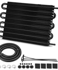 Eight Pass Aluminum Transmission Oil Cooler Kit With Universal Five Sixteenth Inch Lines Hose Mounting Tube And Fin Design