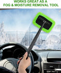 Inside Windshield Cleaning Tool With 22 Inch Detachable Handle For Clear Vision And Easy Car Detailing shown in use on a snowy windshield