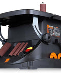 Powerful Heavy Duty Oscillating Belt And Spindle Sander With Four By Twenty Four Inch Belt And Drums From One Half To Two Inches Three And A Half Amp Motor Belt Speed Up To Fifteen Hundred Seventy Five Feet Per Minute Spindle Up To Two Thousand RPM front view