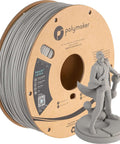Lightweight Grey PLA Filament 1.75mm 0.8kg for 3D Printing spool and printed figure, PolyLite Low Density PLA, 0.9 g/cm3