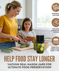 Image of a woman and girl using the All-New 2026 Electric Mason Jar Vacuum Sealer Kit with fresh vegetables in a kitchen.