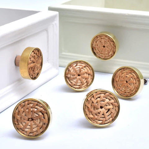 Top Shelf Brass Rattan Cabinet Knobs 6 Piece Set Natural Drawer Pulls For Kitchen Cabinets And Bedroom Dressers Rustproof Heavy Duty Furniture Hardware Built Tough To Last