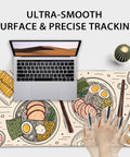 Japanese Ramen Themed XXL Gaming Mouse Pad 31.5 By 15.7 Inches With Illustrated Food Pattern Non Slip Rubber Base Stitched Edges