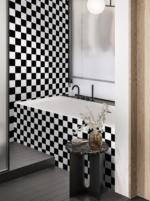 Peel And Stick Mosaic Checkered Black And White Wallpaper Self Adhesive Contact Paper For Bedrooms Bathrooms Kitchens Cabinets