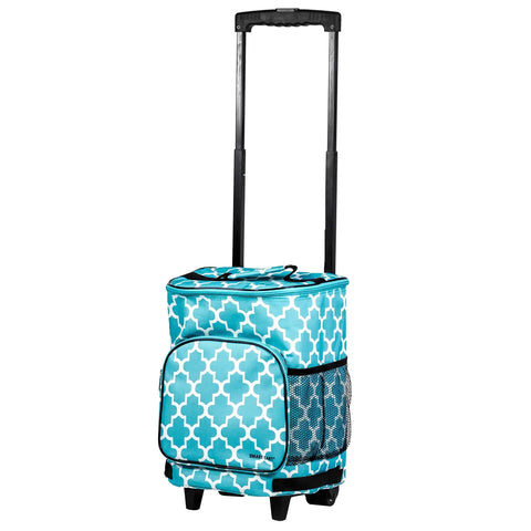 Ultra Compact Insulated Cooler Cart With Moroccan Tile Soft Sided Tote Collapsible Rolling Tailgate BBQ Beach Ready Summer Gear Lightweight Under 3 Lbs Locking Telescoping Handle Leakproof Keeps Ice Cream Frozen On Grocery Runs And Outdoor Adventures