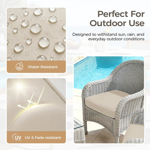 Comfy Outdoor Chair Cushions Set Of 4 For Patio Use, Water Resistant Seat Cushions with Ties, UV and Fade Resistant, Beige
