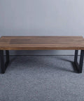 Rustic Industrial Square Tube Table Legs Set with wooden top, heavy duty metal desk and dining table legs, 15.7x17.7 inches