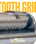 Close-up of a metal tooth grip on E Track Cam Buckle Tie Down Straps 2 Inch Wide 16 Foot Long 10 Pack With Spring E Fittings.
