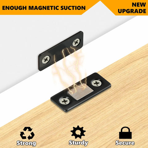 Ultra Thin Stainless Steel Magnetic Cabinet Catch 4 Pack With Adhesive Mount For Doors Drawers And Closets Matte Black Finish