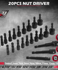 20-piece CR-V nut driver set from 232 Piece Ultimate Screwdriver Bit Set With CR-V Impact Driver Bits Includes Security Bits Nut Driver Ratchet Wrench And Bits Holder For Tough Jobs Smooth Maintenance Pro Grade Performance And Long Lasting Durability