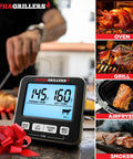 Digital Meat Thermometer For Grilling And Smoking With 7 Preset Temperature Alerts, Timer And Alarm, showing temperature display.