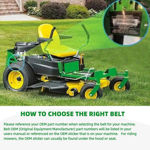 Riding mower showing OEM part placement and guide for Deck Belt 5/8 Inch By 106 Inch Replacement Belt.