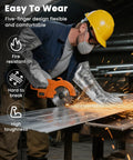 Worker using 60cm Aluminum Foil Welding Gloves With Insulated Felt For Extreme Heat Ultra Safe Up To 1000C Radiant Heat Extended Length