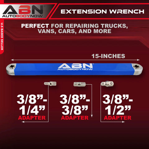 15 Inch Socket Wrench Extension Set With Three Adapters Three Eighths Inch SAE Non Swivel Leveraging Ratchet display