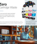 EcoTank ET-4950 Wireless All-In-One Color Supertank Printer With Refillable Ink in a home office setting with ink bottles.