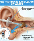 All In One Ear Wax Removal Kit For Home Use For Adults And Kids With Basin Bulb Syringe Four Piece Curette Set Microfiber Towel And 30 Disposable Tips showing ear irrigation