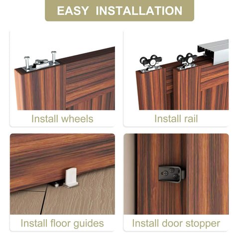 Easy installation steps for Heavy Duty Double Bypass Sliding Closet Door Track Kit Hardware For 48 Inch Aluminum Alloy Pocket Door Rail Set