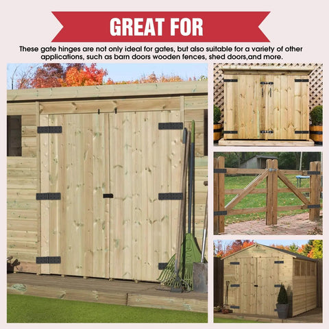 Wooden gate and shed with Heavy Duty 270-Degree Adjustable Fold-Flat Gate Hinges for Wooden Fences, Barn Doors, Sheds and Outdoor Gates