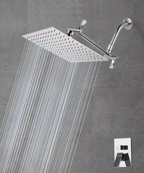 12 Inch Rain Shower Head With 11 Inch Adjustable Extension Arm Large Square Shower Head In 304 Stainless Steel Chrome Finish