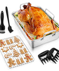 Heavy Duty Stainless Steel Roasting Pan Set With Rack For Turkey And Chicken, 7-Piece Deep Rectangular Bakeware With V Rack