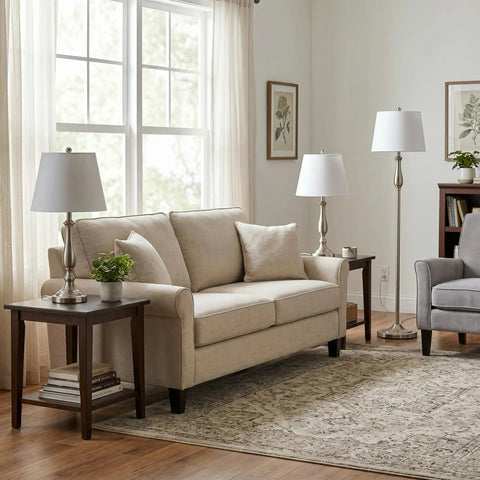 3-Piece Home Lighting Set With Two Table Lamps And One Floor Lamp In Silver Finish For Living Room, transitional modern style.