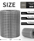 The Real Deal 1/4 Inch Hot Dipped Galvanized Wire Mesh Roll 23 Gauge, 10 x 4 feet, showing tight weave and dimensions.