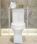 Over The Toilet Storage Shelf With Magazine Basket Freestanding Bathroom Organizer Rack Black Metal Space Saving Shelf