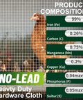 Real Deal 1/8 Inch Hardware Cloth 16 By 10 Feet 27 Gauge Hot Dip Galvanized Welded Wire Mesh with chicken, showing product composition.