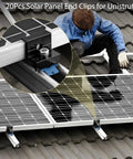 20 Pcs Solar Panel End Clamps For Standard Unistrut Heavy Duty Aluminum Mounting Brackets 30mm 35mm With Nuts Bolts Solar Panel Mounting Kit For Metal Roof Tin Roof Flat Roof Sheet Roof And RV Black, installed on metal roof