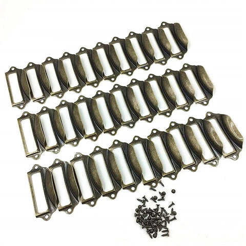 Solid Brass Office Drawer Pull Handles Set, 30 Pieces With 60 Screws, arranged in rows on a white background