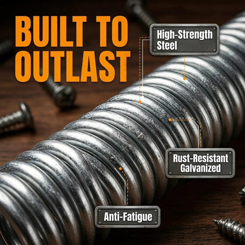 Built Tough Two Pack Heavy Gauge Steel Tension Springs designed for exact seven inch hook to hook recliner mechanism.