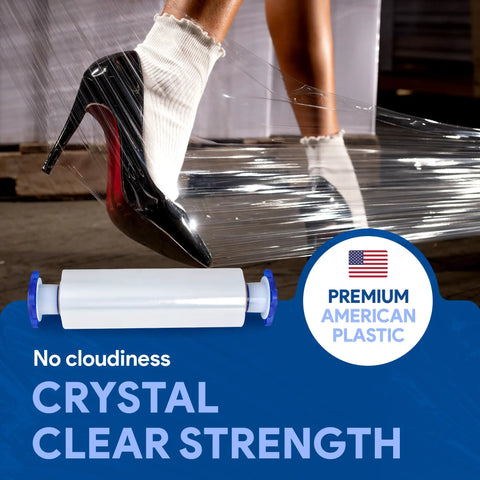 Beefy 18 Inch Stretch Film Wrap 1500 Feet, 4 Pack With Tension Handles, 20 Micron Thick Industrial Grade Clear Plastic