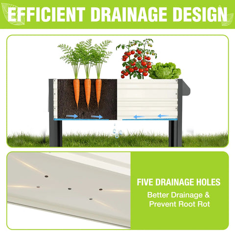 Raised Garden Bed On Legs And Wheels Galvanized Planter With 400 Lb Capacity 37 By 14.6 By 31.6 Inches Elevated Garden Box showing efficient drainage design with five holes