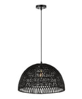 20 Inch Black Modern Bohemian Woven Rope LED Pendant Light Fixture With Adjustable Dome Ceiling Lamp For Kitchen Island Rope Shade Dope Coastal Farmhouse Decor