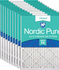 Pleated MERV 14 Air Filters 13.75 x 23.75 x 0.75 In, Fits 14x24x1 HVAC Systems, 12 Pack shown stacked in packaging