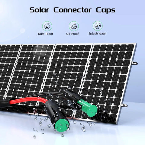 10 AWG 30 Ft Solar Panel Extension Cable Built To Last With Flame Retardant Protective Sleeving Twin Wire Solar Cable Featuring IP68 Waterproof Connectors Dust Caps For Home And RV Solar Setups with dust-proof and oil-proof features.