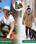 Split image of a woman gardening and a man walking dog; inset showing Spiked Lawn Aerator Shoes With Adjustable Straps For Easy Yard Aeration.