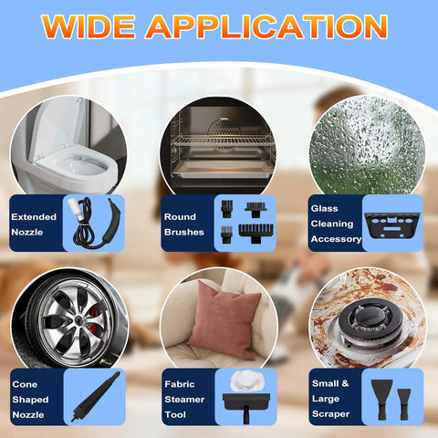 Powerful Handheld Steamer Uses 1200W Hot Steam To Cut Grease Fast, heat accessories for diverse cleaning tasks.