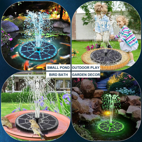 Remote Control Solar Fountain With Dope Colorful Lights For Bird Bath And Garden, 4000mAh Battery, outdoor use images.