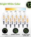 12 Pack LED E12 Candelabra Filament Bulbs 60W Equivalent Dimmable Clear Vintage Style 2700K Warm White Energy Saving