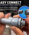 Hand connecting Sealproof PVC in 1-Inch Non-Metallic Liquid-Tight PVC Conduit Kit, 25 Ft Type B Flexible Electrical Conduit