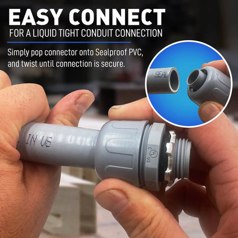 Hand connecting Sealproof PVC in 1-Inch Non-Metallic Liquid-Tight PVC Conduit Kit, 25 Ft Type B Flexible Electrical Conduit