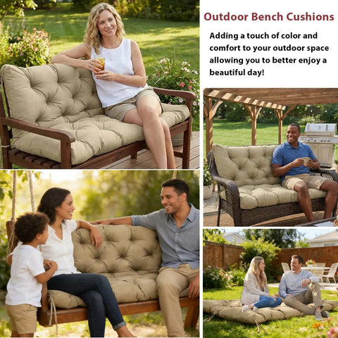 Replacement Cushions For Outdoor Furniture 60x40 Inch Waterproof Porch Bench Cushions for 2-3 Seaters with Ties and Backrest